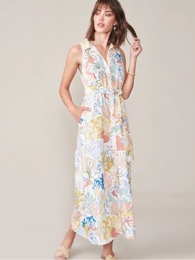 SPARTINA 449 Emeline Dress in Seafoam Coral Beach Mermaid Print Size XS
